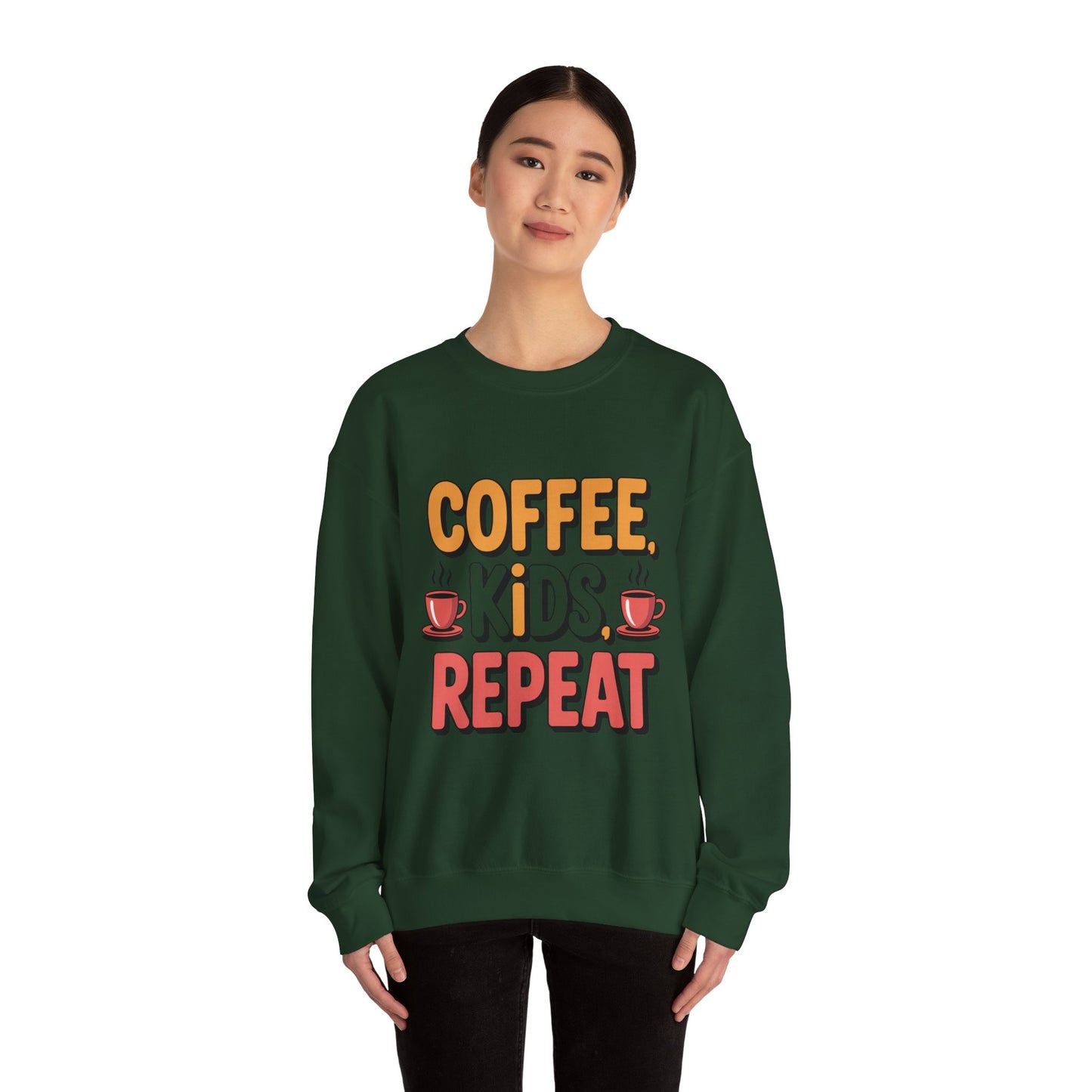 Coffee Kids Repeat Sweatshirt — Funny Parent Crewneck
