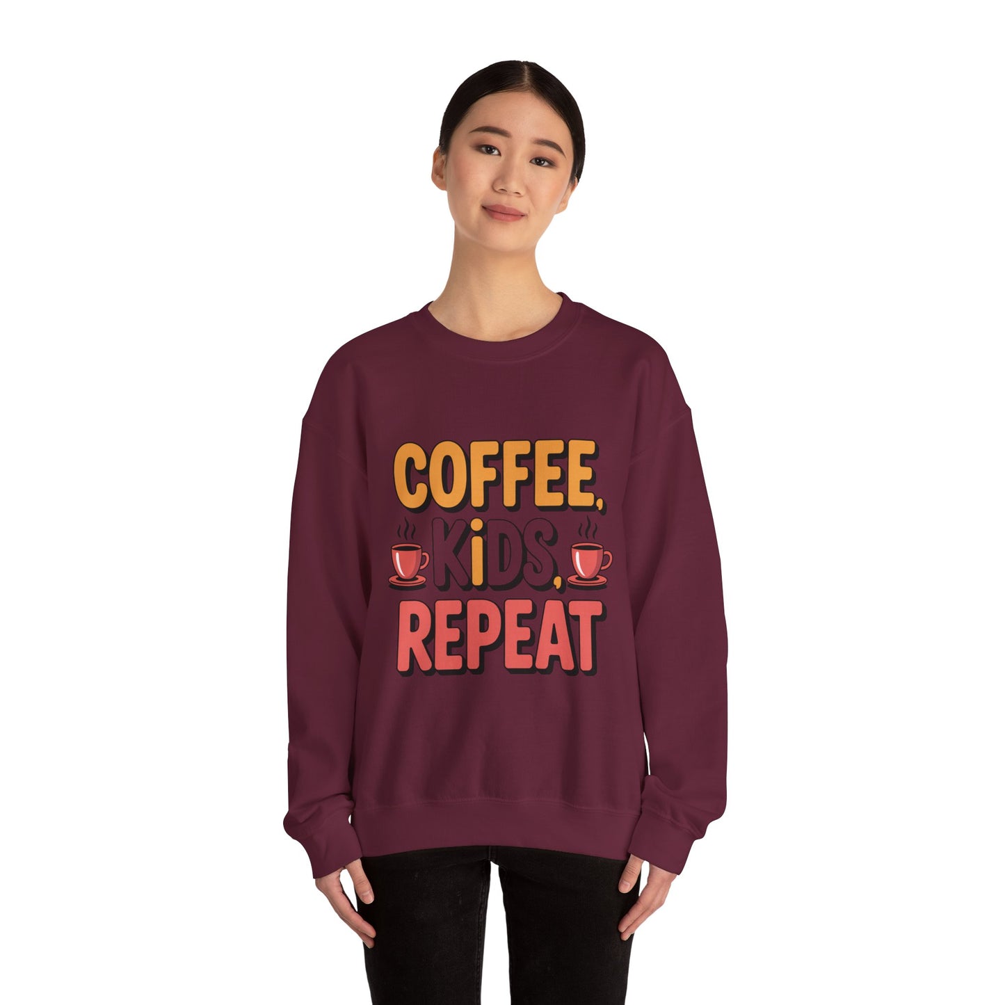 Coffee Kids Repeat Sweatshirt — Funny Parent Crewneck