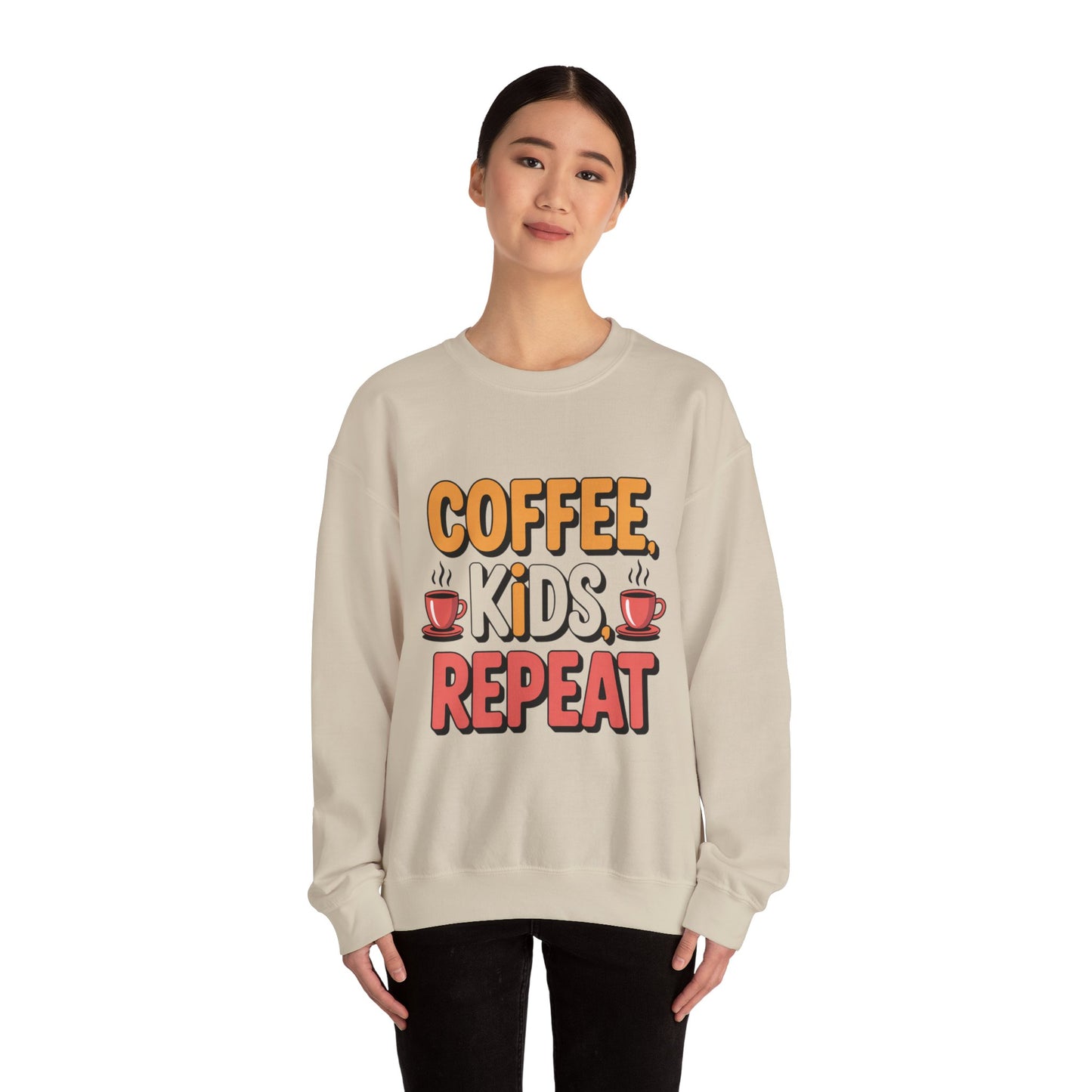 Coffee Kids Repeat Sweatshirt — Funny Parent Crewneck
